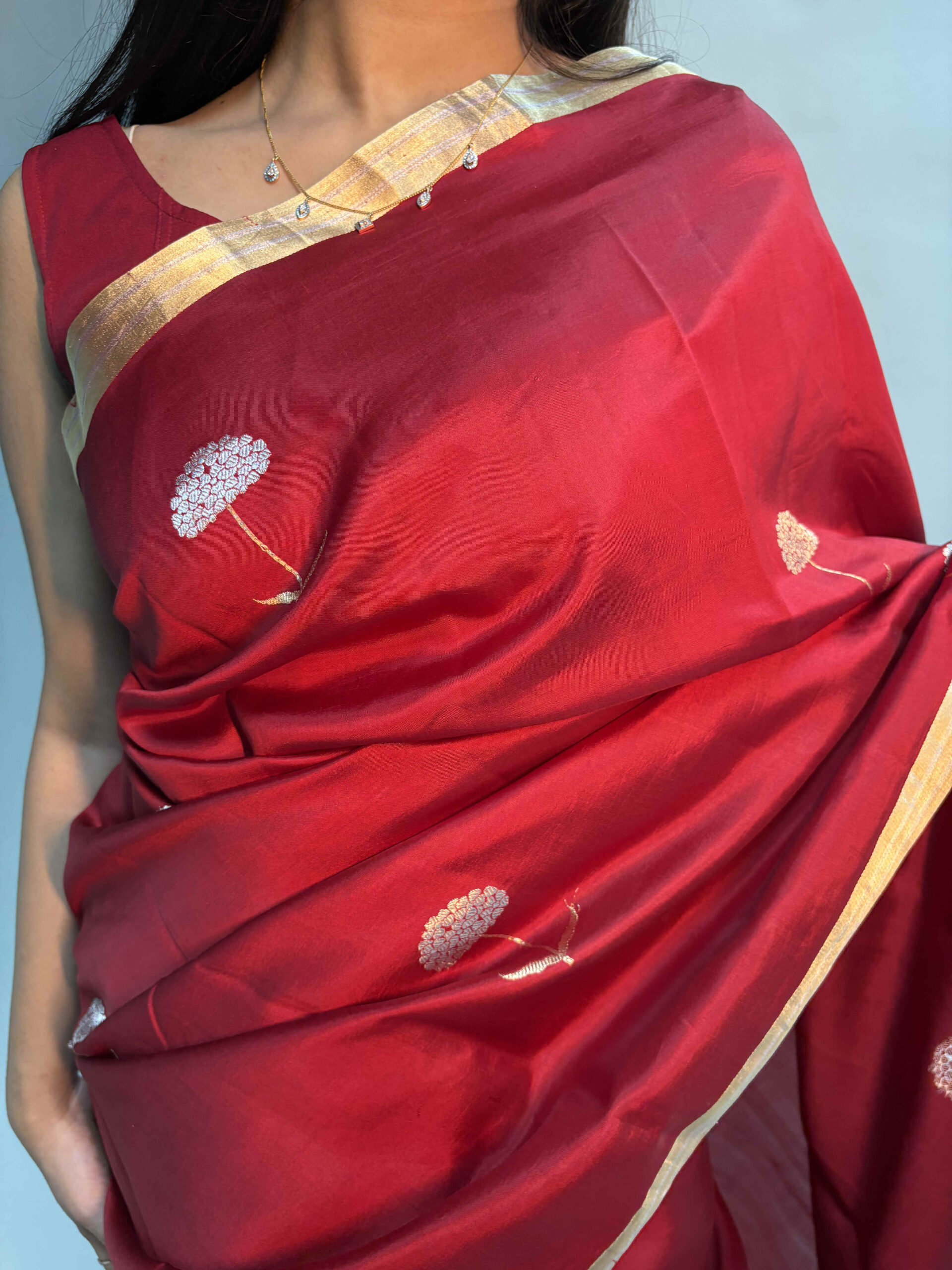 Pure katan silk sona rupa floral booti weaved red saree- RITI