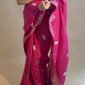 Handloom Pure Katan Silk Bright Pink Saree | PANKH