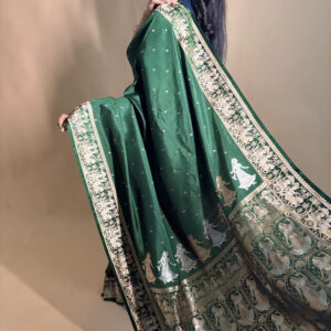Handloom Pure Katan Silk Emerald Green Saree | GUL