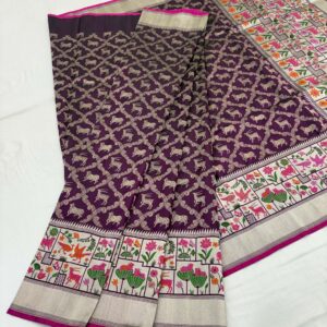 Handloom Pure Katan Silk Purple Saree | PEHLU