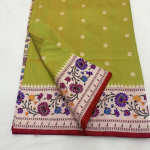 Pure Katan Silk Lime & Blush Paithani Saree - GUNJA