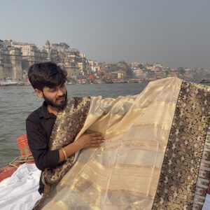 Handloom Pure Tissue,Kora,Tusser Warm Beige Saree | SANGAM
