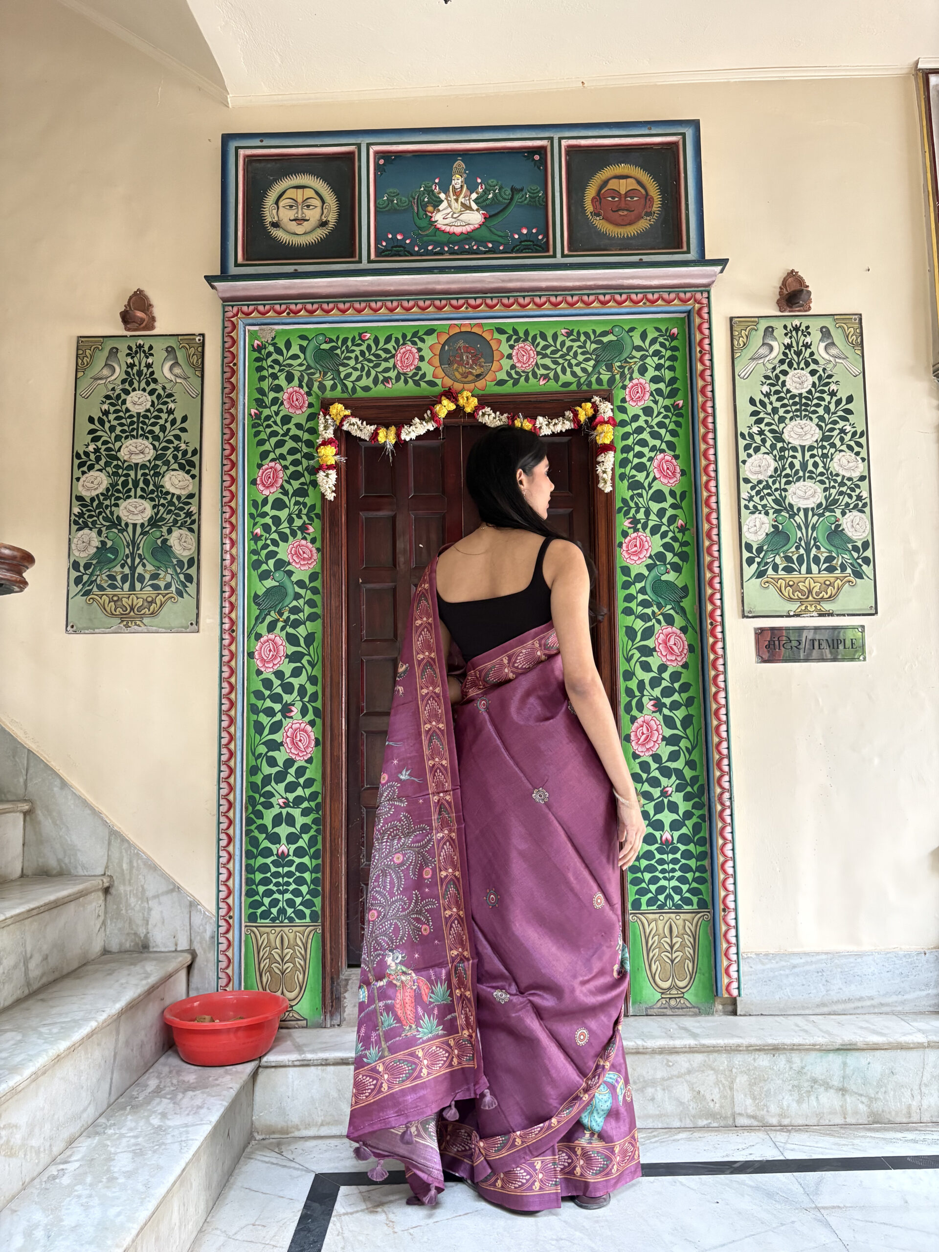 Pure tusser wine pattachitra pinted saree - PRATIKA - Image 5