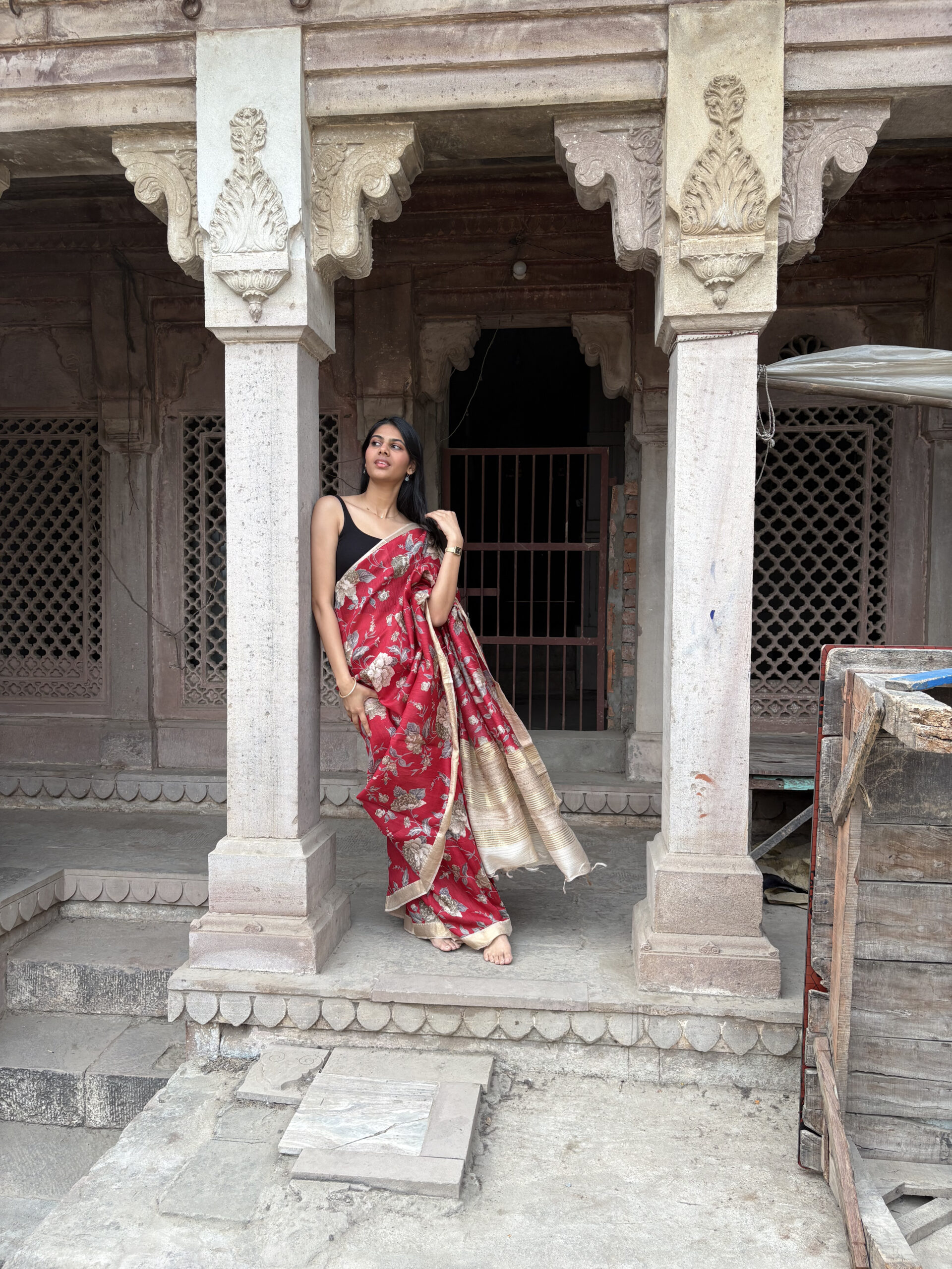 Pure moonga red gulshan printed saree- RADHIKA - Image 8