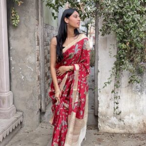 Pure Moonga Red Gulshan Printed Saree- RADHIKA