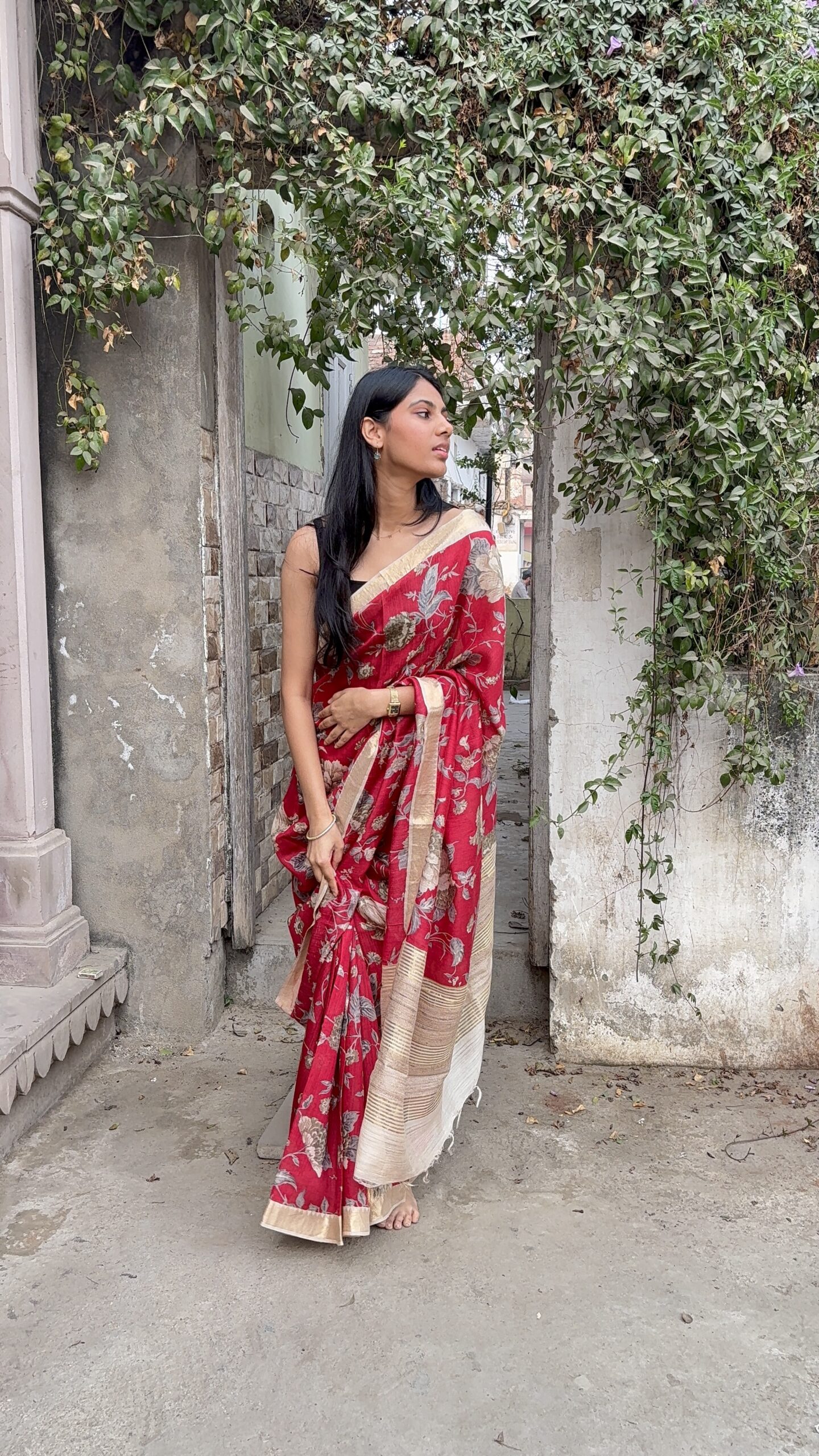 Pure moonga red gulshan printed saree- RADHIKA