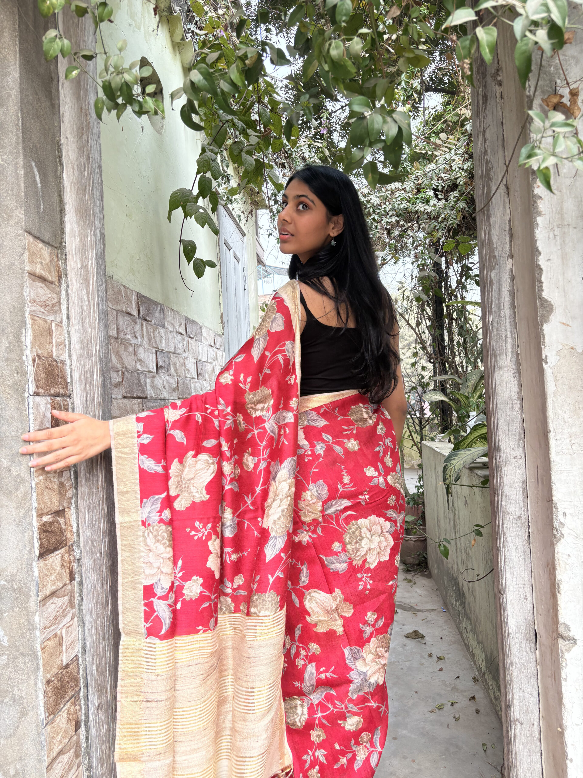 Pure moonga red gulshan printed saree- RADHIKA - Image 7