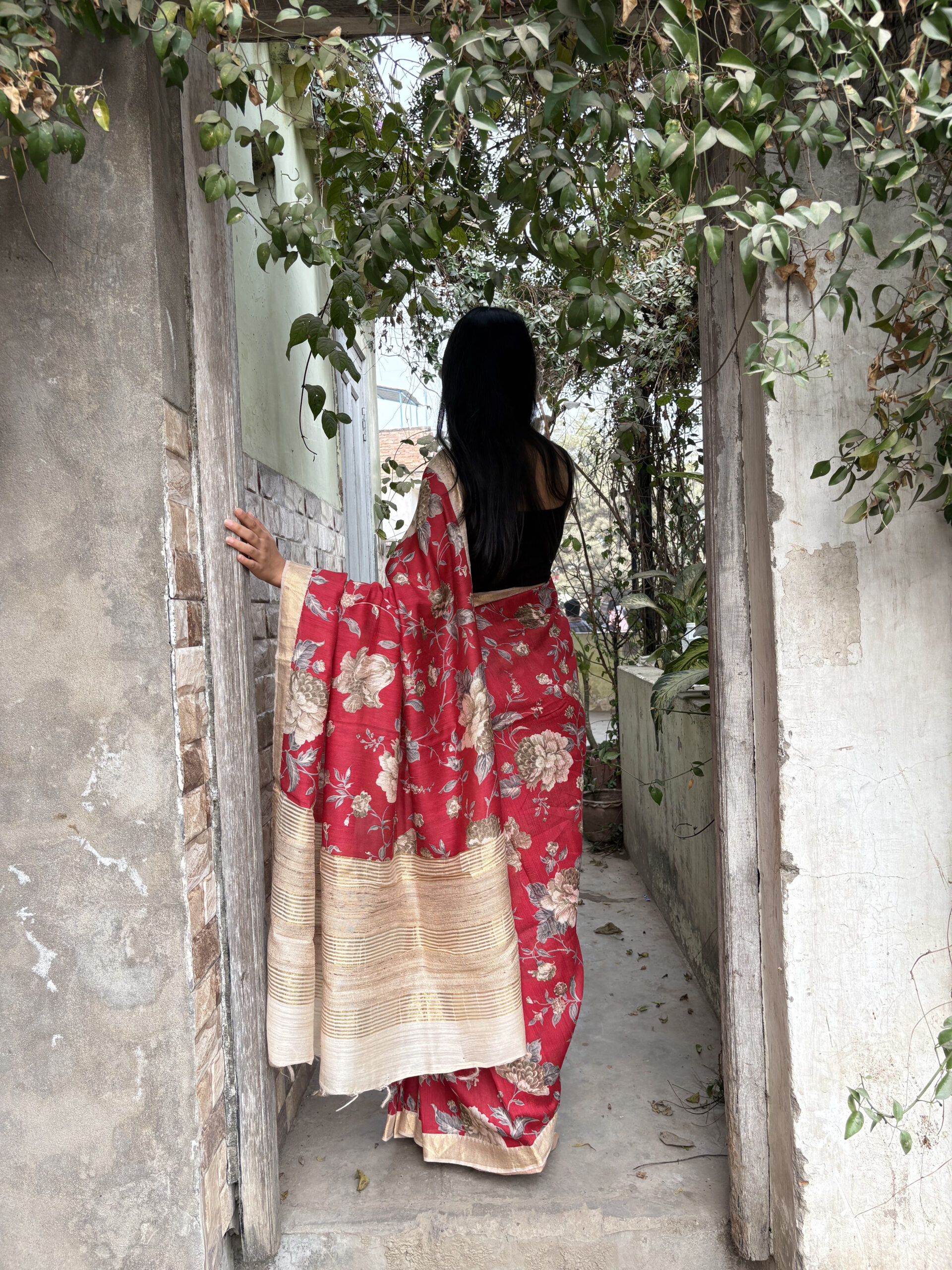 Pure moonga red gulshan printed saree- RADHIKA - Image 6