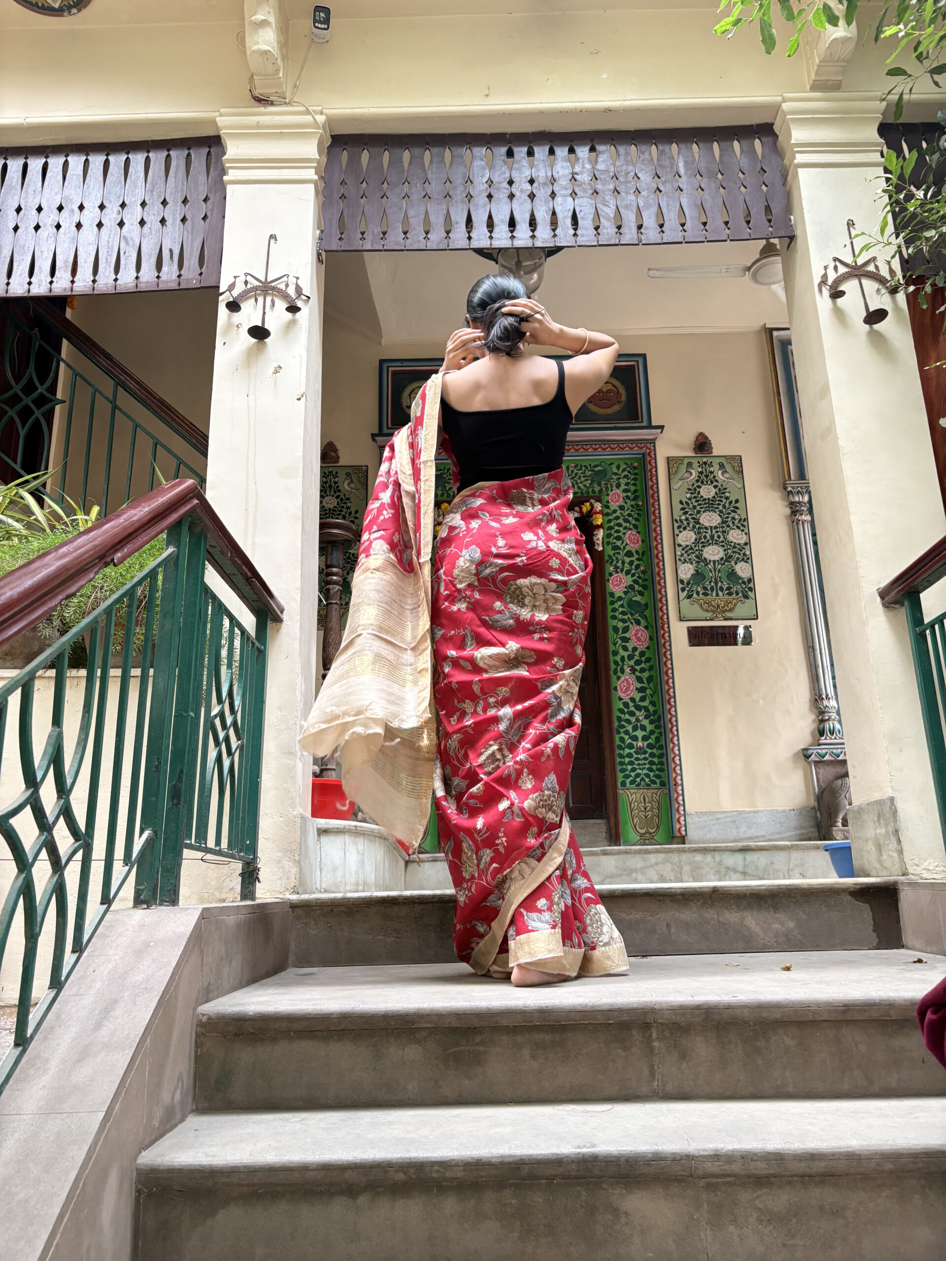 Pure moonga red gulshan printed saree- RADHIKA - Image 4