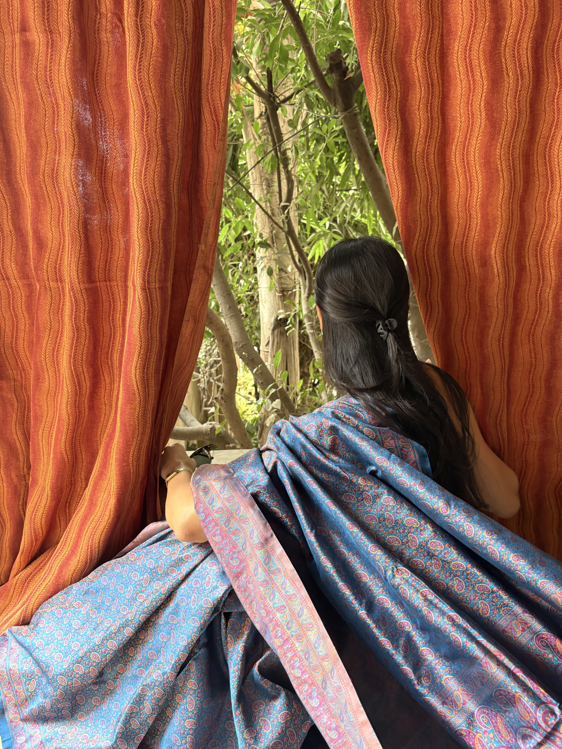 Pure katan azure paisley tanchoi saree-BHAKTI - Image 7