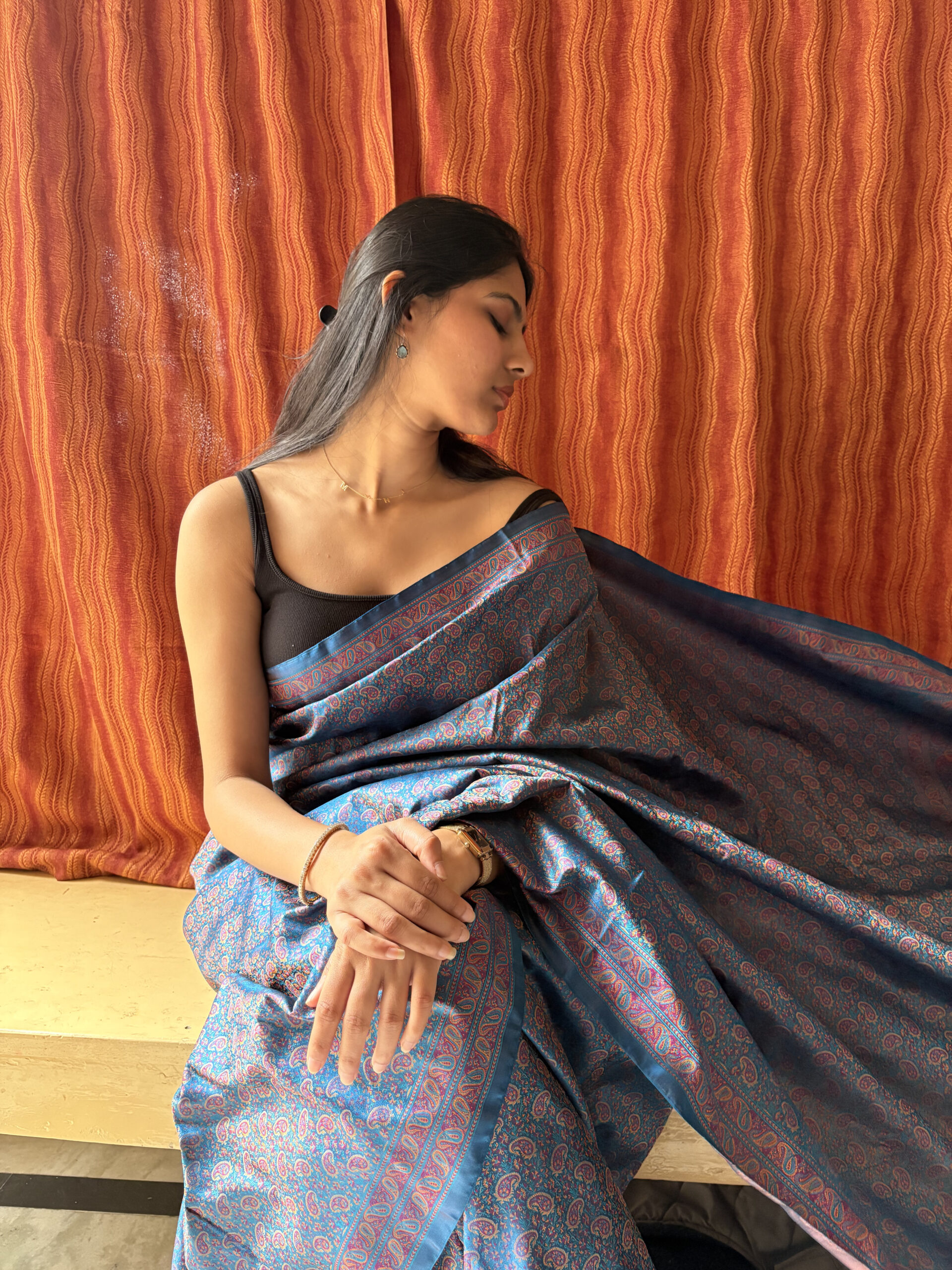 Pure katan azure paisley tanchoi saree-BHAKTI - Image 6