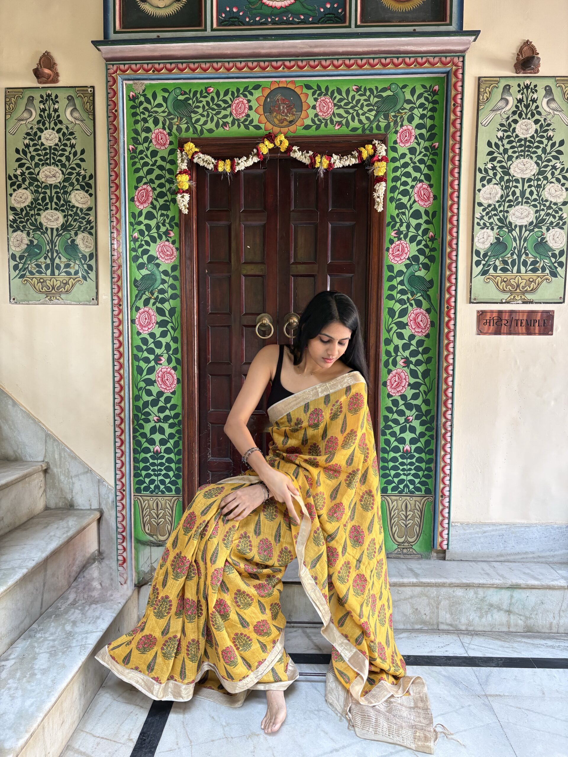 Pure moonga sunheri phool saree-YUVIKA - Image 6