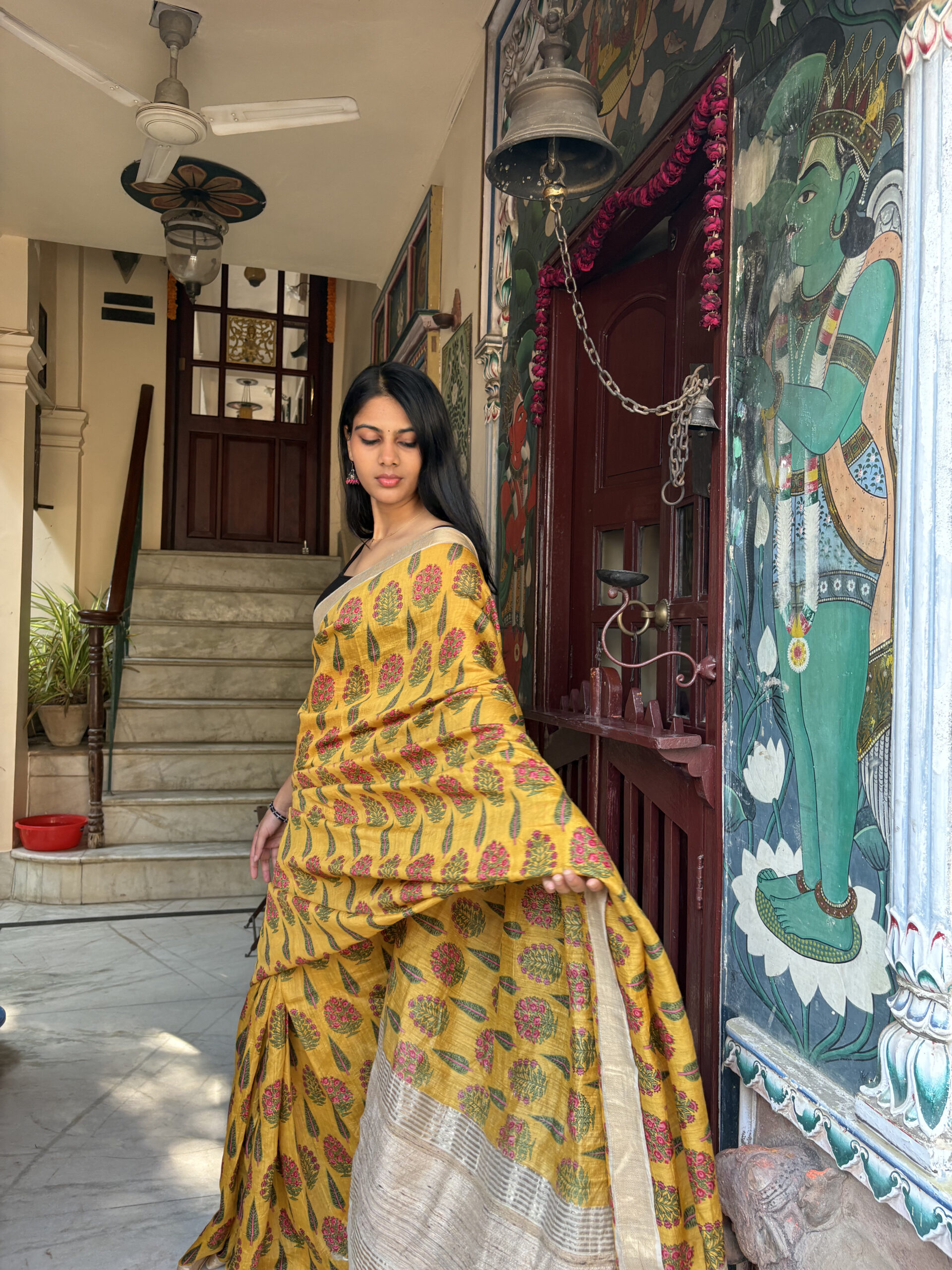 Pure moonga sunheri phool saree-YUVIKA - Image 2