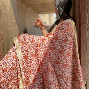 Handloom Pure Moonga Printed Ivory Base Saree - CHAITRA