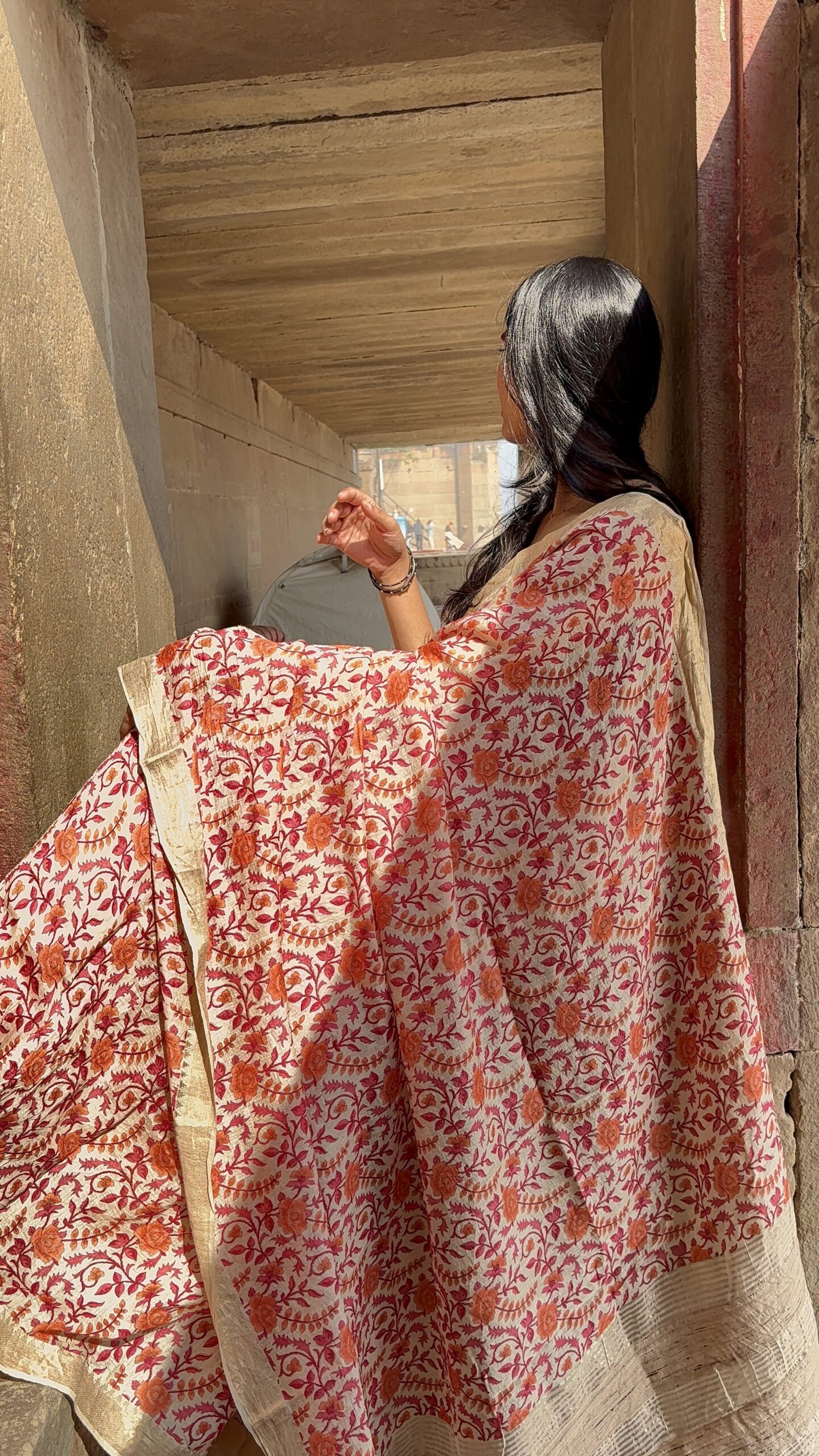 Pure moonga first light cream saree- CHAITRA