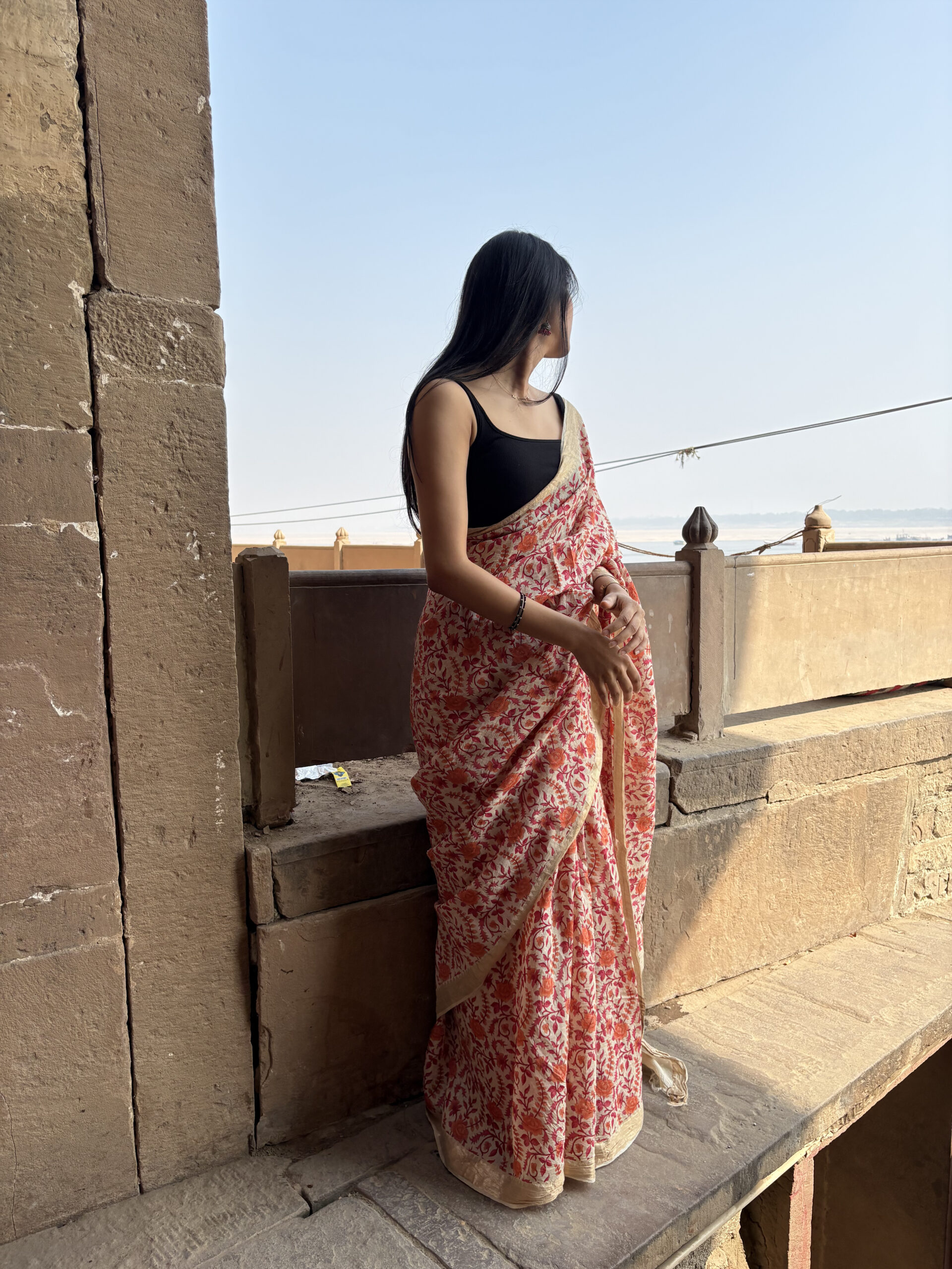 Pure moonga first light cream saree- CHAITRA - Image 3