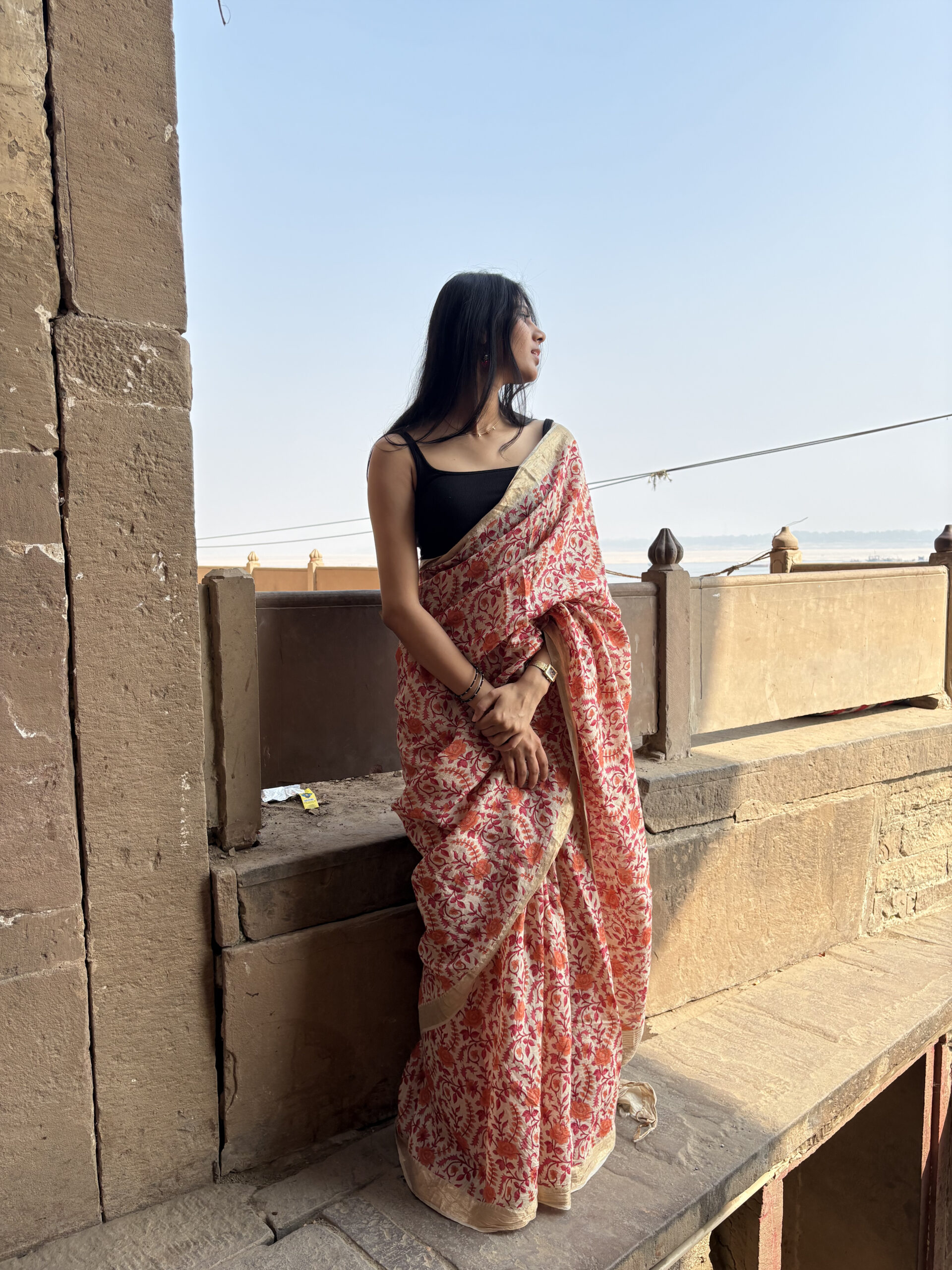 Pure moonga first light cream saree- CHAITRA - Image 2