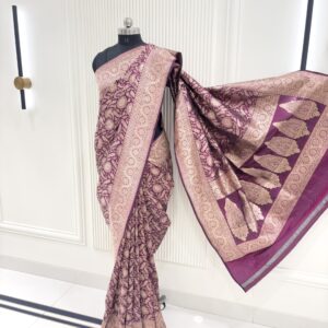Handloom Pure Katan Silk Wine Purple Saree - PADMINI
