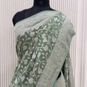 Handloom Pure Tissue Georgette Sage Green Saree - Garima