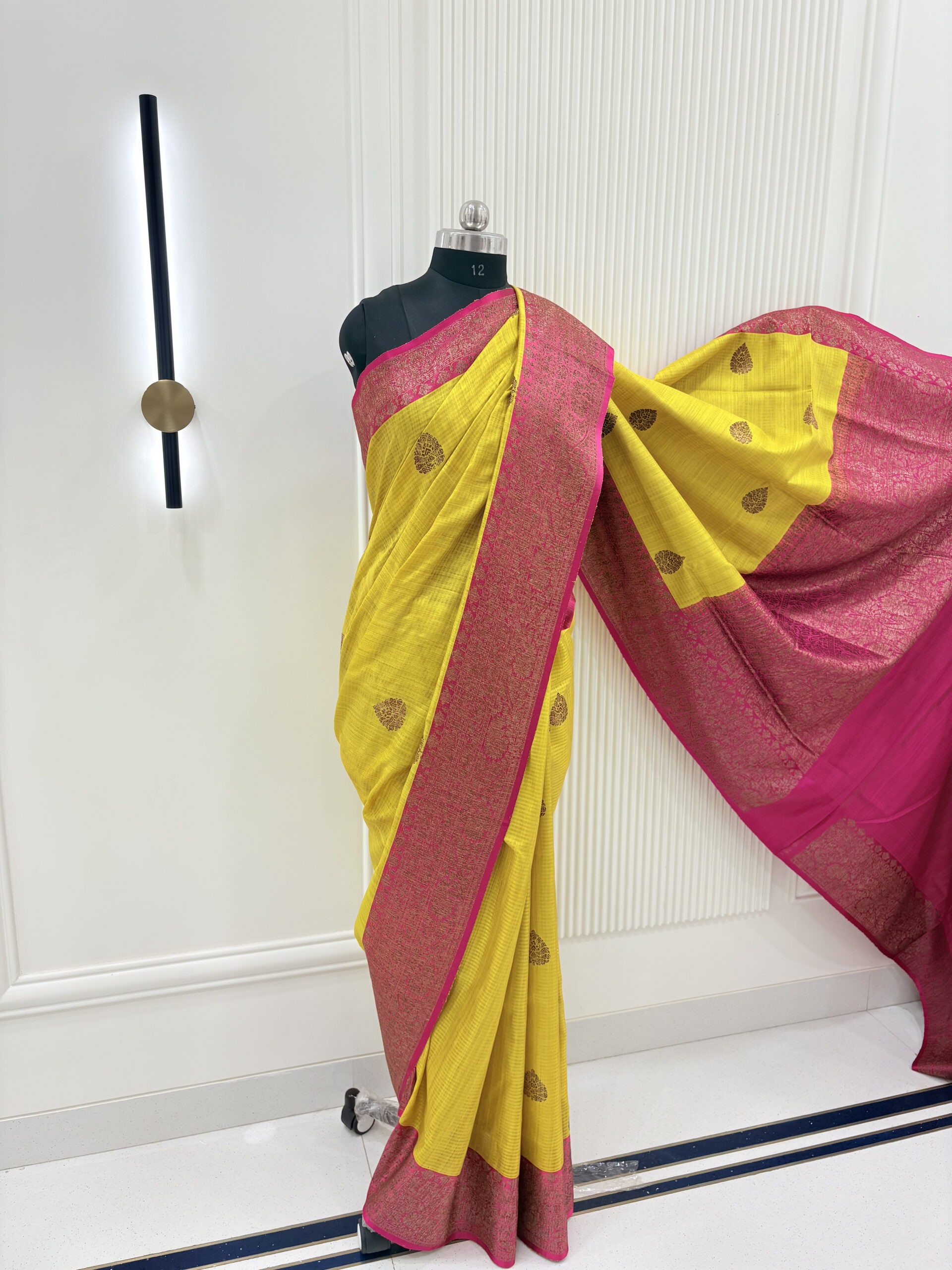 Pure raw silk peetambari with rani contrast and gold antique zari weaving-Yamuna - Image 6