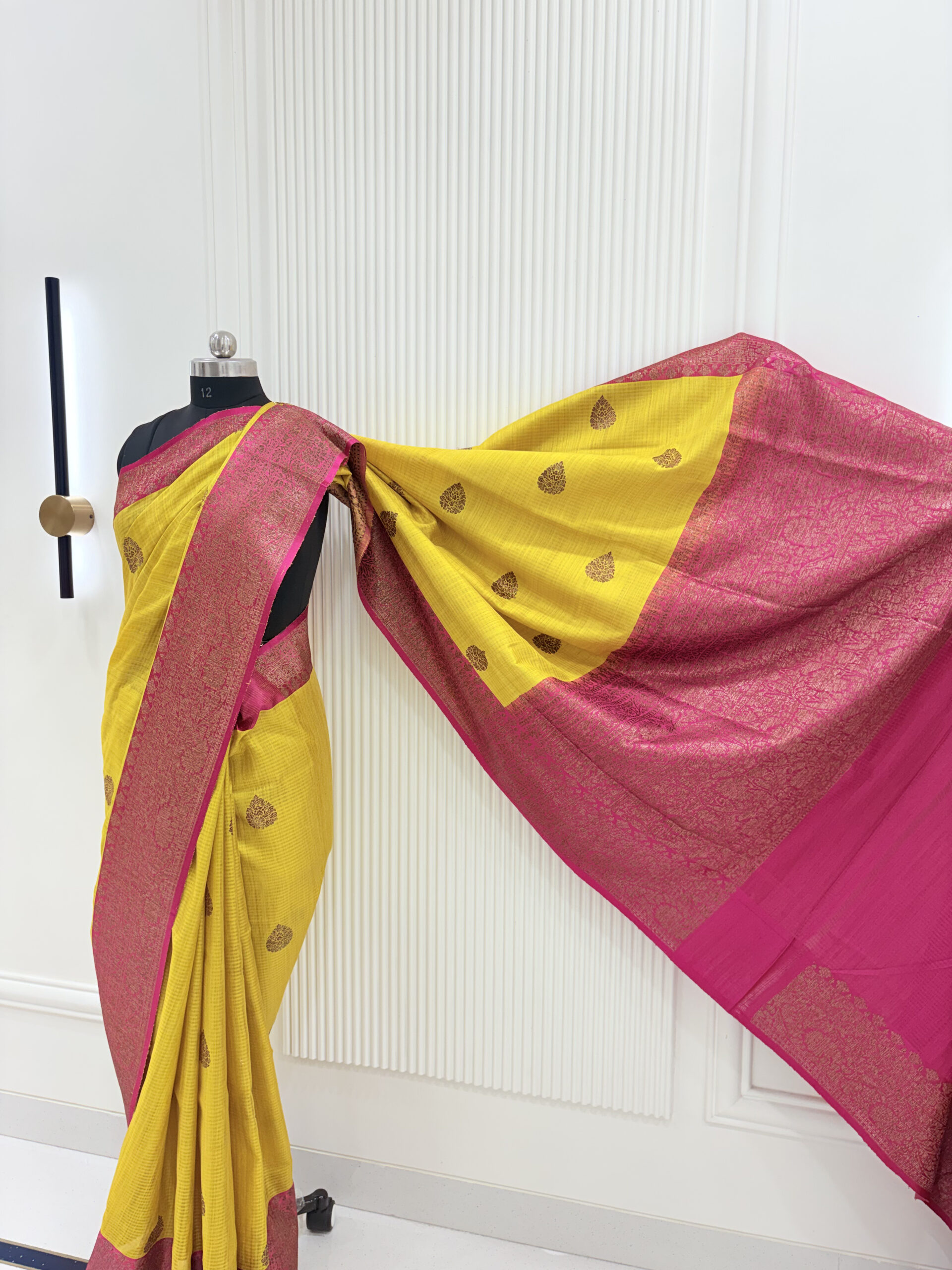 Pure raw silk peetambari with rani contrast and gold antique zari weaving-Yamuna - Image 4