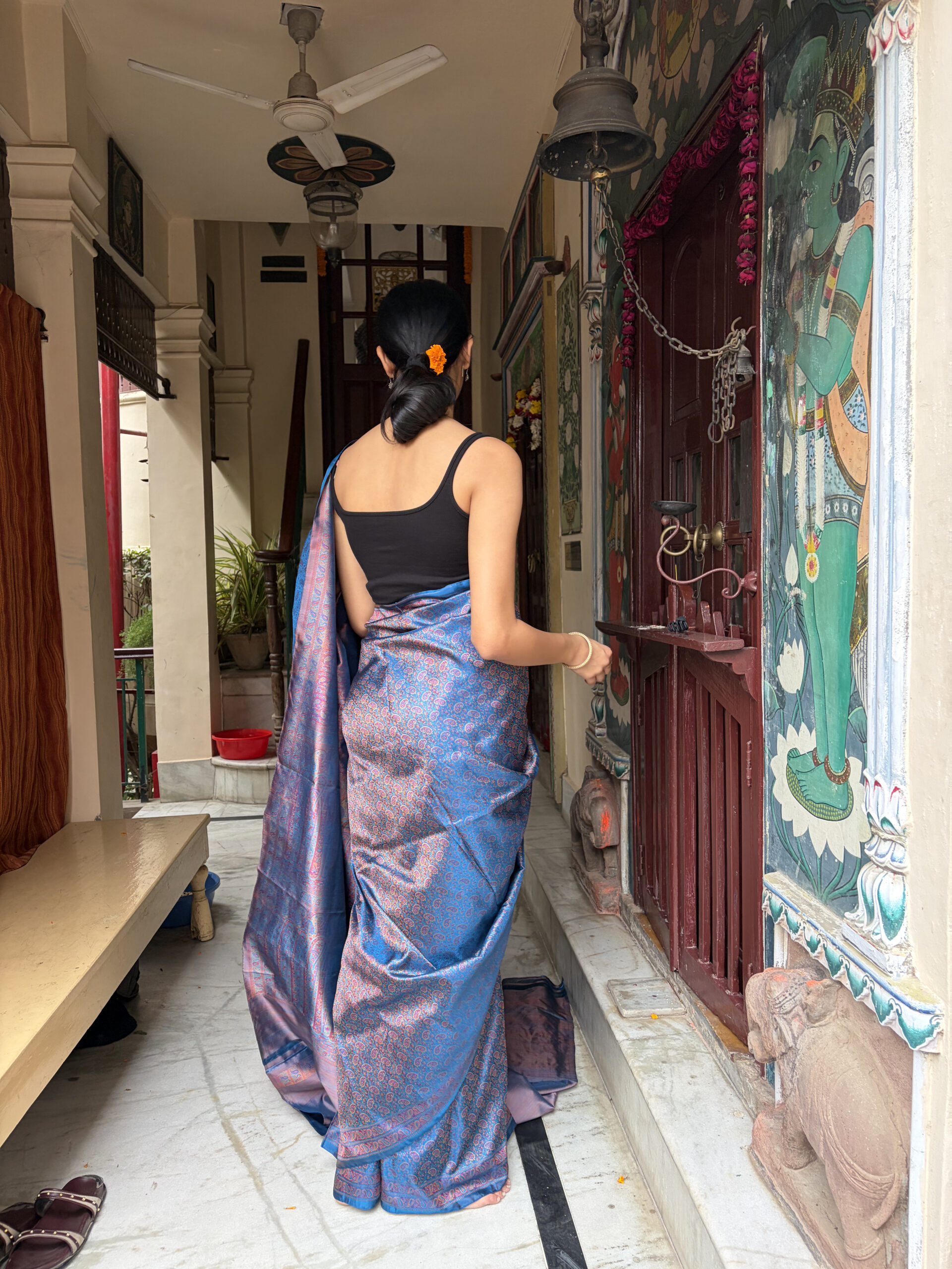 Pure katan azure paisley tanchoi saree-BHAKTI - Image 3