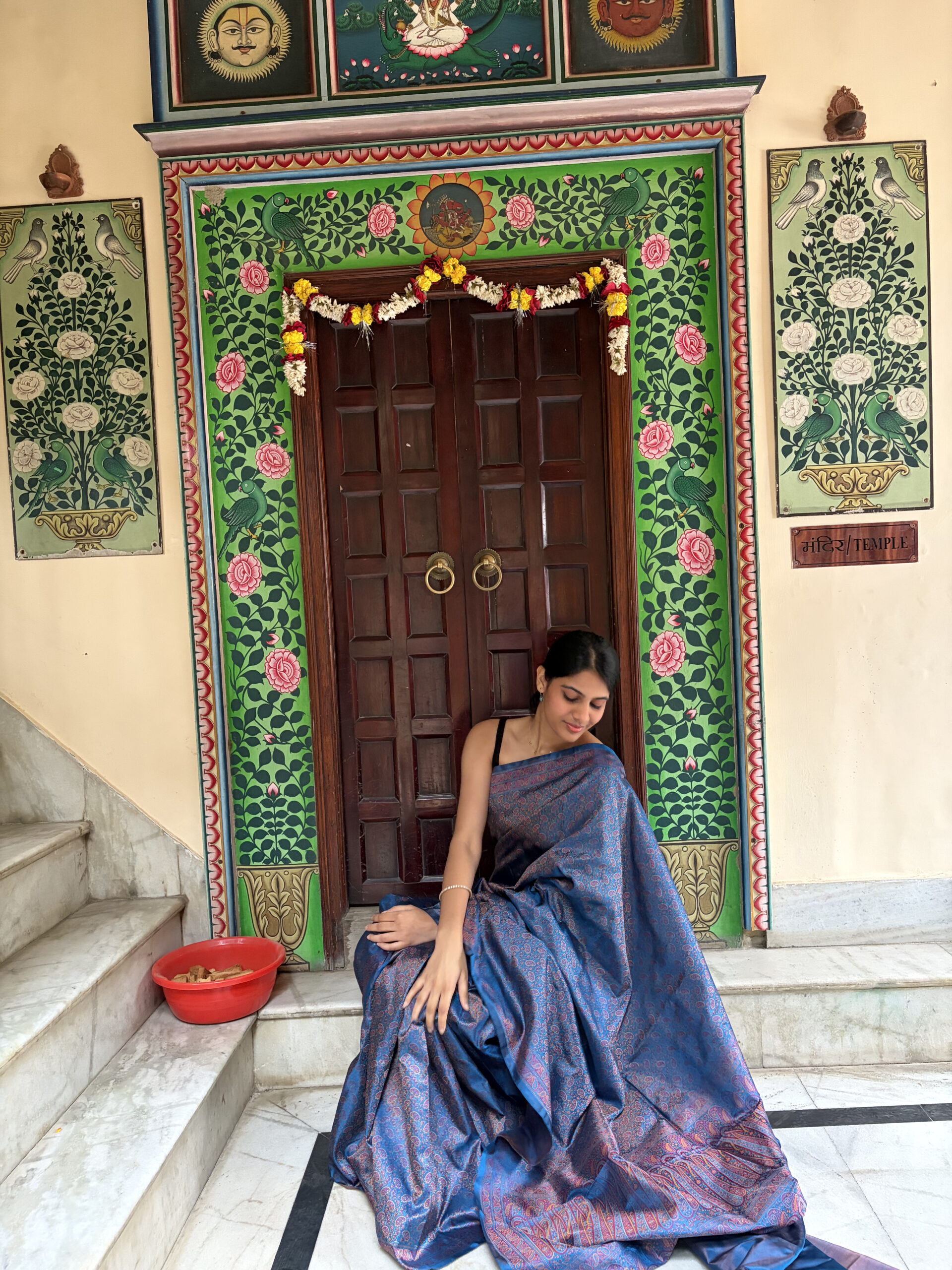 Pure katan azure paisley tanchoi saree-BHAKTI