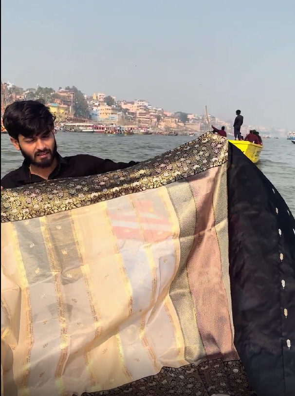 Timeless natural combo of pure katan,tiusser,organza and tissue saree- SANGAM - Image 3